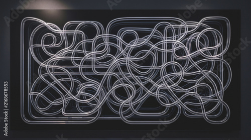 Intricate network of transparent tubes forming a complex abstract pattern