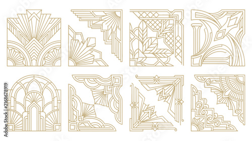 Set of elegant art deco style corner frames and decorative design elements.