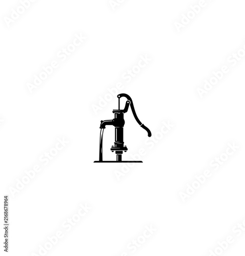 Hand Pump Water Well Drawing - Minimalist Vector Illustration