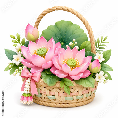 Pink Lotus Flower Arrangement in Woven Basket