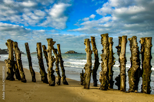 Foto Saint-malo beach logs protecting fort national