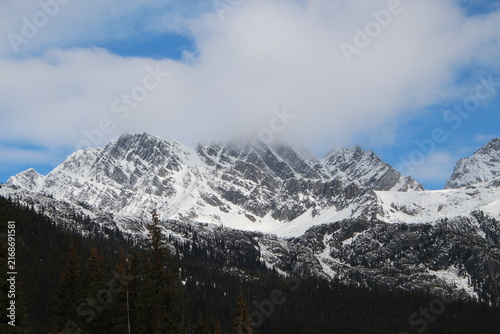 Canvas Print Rogers Pass Trans-Canada Highway snow-capped mountain peaks and evergreen forest