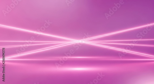 Glowing pink laser beams intersecting against a smooth purple gradient background, ideal for futuristic tech and digital design
