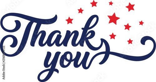 Thank you lettering with red stars vector typography