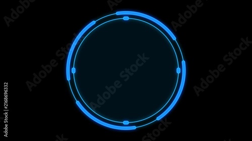 Animated Futuristic Circular HUD Ring Frame with Glowing Blue Neon Radial Lines for Sci-Fi Radar Display