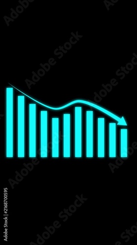 Chart statistics animation panels track a sharp commercial deficit drop via a cyan bar graph Severe economic risk overviews stand out sharply on this graphic loop
