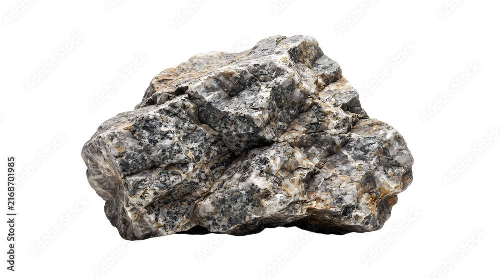 Obraz premium A detailed rough grey granite stone rock isolated on transparent background