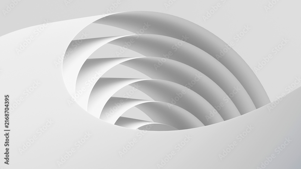 Fototapeta premium Abstract white circular tunnel layers 3D render background. Ideal for modern minimal presentation slides, corporate cover designs, tech headers, and architectural concepts