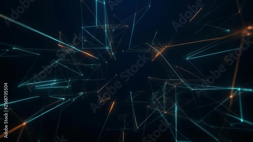 Abstract digital network of interconnected glowing points and lines on dark background