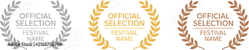 Film, movie award illustration with laurel wreath, festival winner badge, cinema star, golden emblem and entertainment prize vector design.