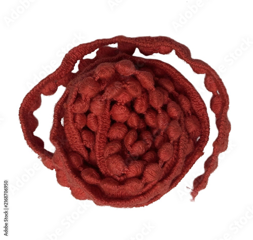 Circular Rolled Red Pom Pom Ball Lace Ribbon
