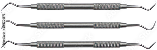 Cuadro en lienzo Three stainless steel dental explorers for oral examination.