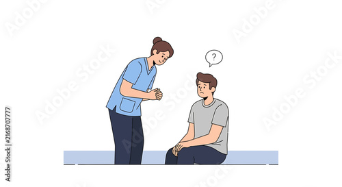 Doctor consulting patient, asking question, medical check-up, healthcare, communication