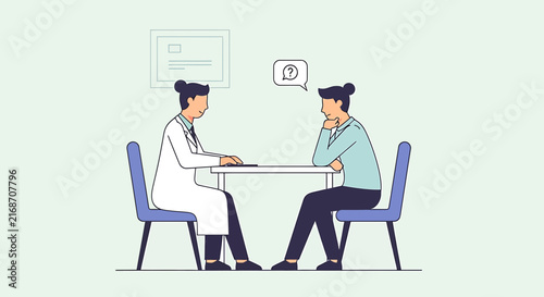 Doctor consulting patient, asking questions, medical examination, healthcare concept