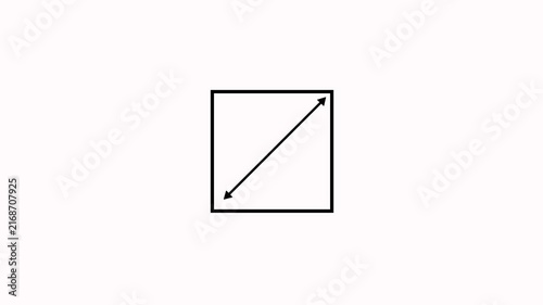 Full screen icon in line box with arrow animation on white background. Maximize screen size arrows line animation. Diagonal re-size arrow in square icon for expand, full screen and modern UI design