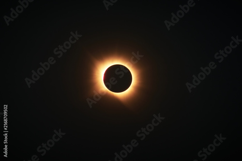 Cuadro en lienzo The glowing solar corona surrounds the dark silhouette of the Moon during totality in the August 12, 2026 total solar eclipse photographed from Burgos province, Spain