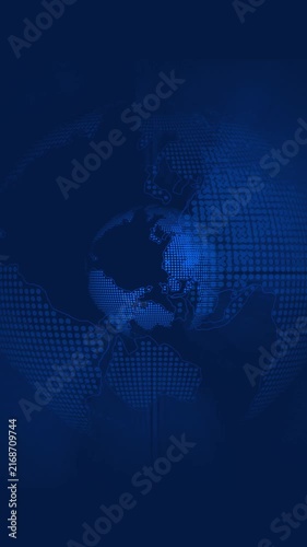 Blue digital world globe background rotates cleanly across dark grid International telecommunication decks deploy digital globe Digital world globe matrices turn fast