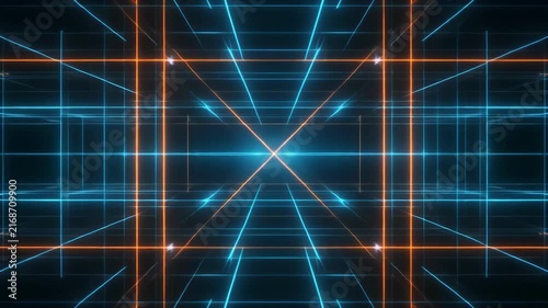 Abstract dark background with blue and orange blurred light streaks