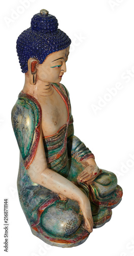 Sticker Gautama buddha statue meditating for spiritual enlightenment on transparent back