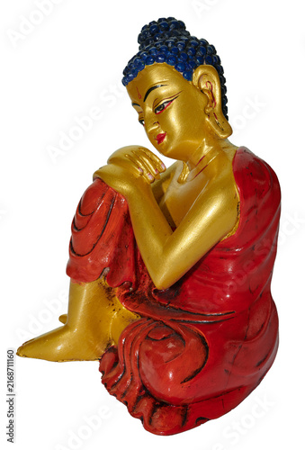 Cuadro en lienzo Golden buddha statue meditating in red robe