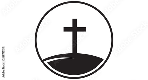 Принти на полотні Christian Cross Silhouette Within A Circle Black And White Graphic