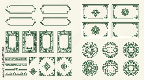 Islamic Decorative Frames, Borders, and Ornaments Set - Isolated