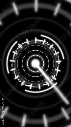 Circular HUD display animation sweeps an energetic scanning light beam Cyber target surveillance powers the circular HUD display animation High tech telemetry telemetry runs the HUD display animation