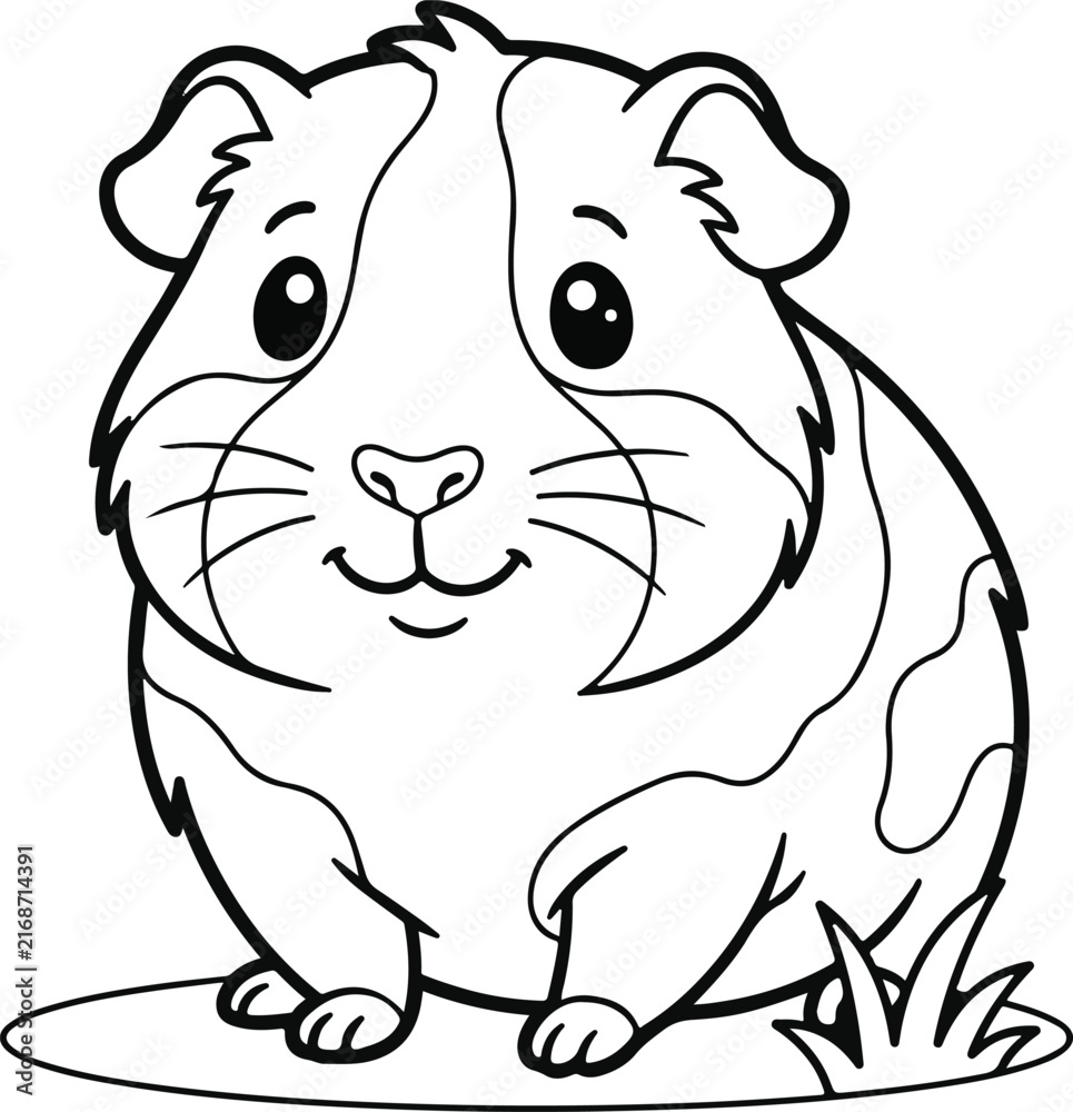 Fototapeta premium Cute cartoon guinea pig coloring page for kids, simple line art illustration of a small fluffy pet animal