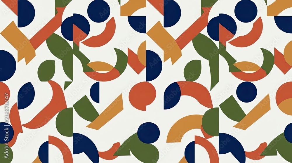Abstract seamless pattern with colorful geometric shapes and circles