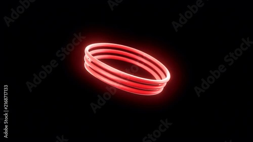 A red neon ribbon forms a rotating Möbius loop in a seamless mathematical abstract background.