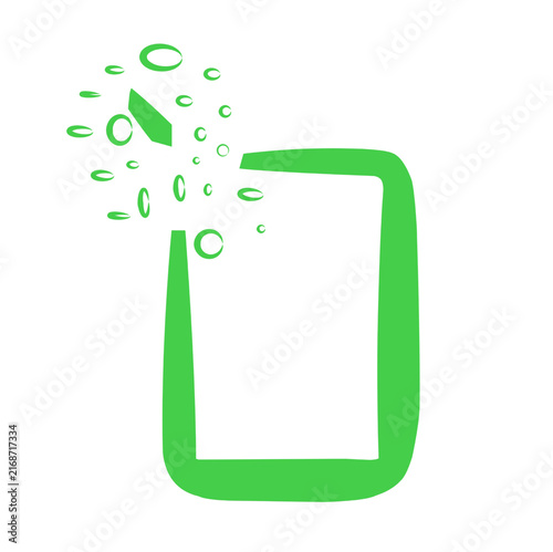 Obraz na płótnie Abstract green glowing frame or device outline dissolving into bubbles or partic