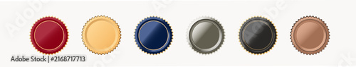 Premium quality round stamps and empty golden badges collection for corporate diplomas.