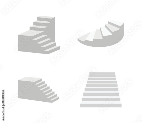 Four different styles of gray staircases isolated on a white background