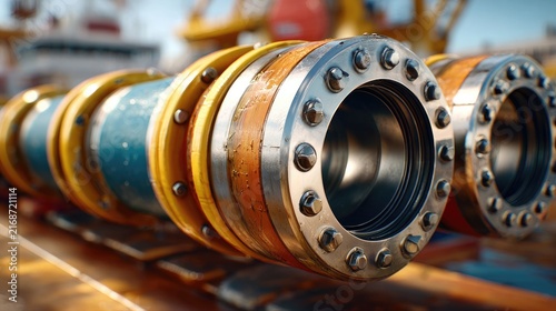 Heavy Duty Industrial Pipe Fittings: Close-up of robust, industrial pipe fittings with heavy-duty bolts and strong metal construction, ready for demanding engineering applications.