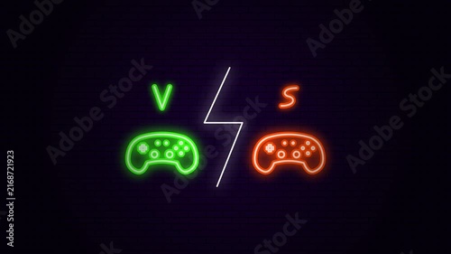 Versus Gaming Icon Animation Green Orange Neon Controllers