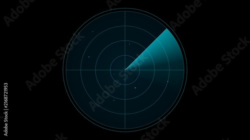 Radar Scanner Sweep Animation Cyan Screen Black Background