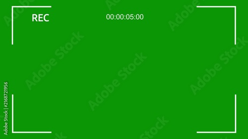 Retro camcorder recording interface overlay, cctv security monitor frame, digital camera viewfinder UI display, battery indicator timecode element, video production, green background video