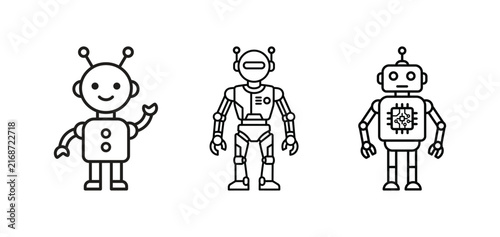 A delightful collection of hand drawn robot icons perfect for digital interfaces