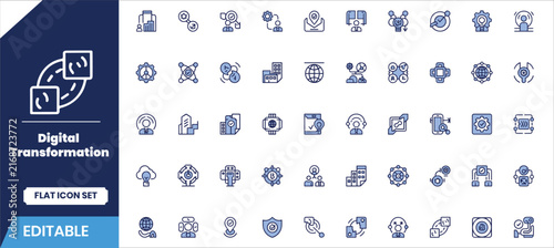 Collection of minimalist line icons representing various concepts and modern design elements