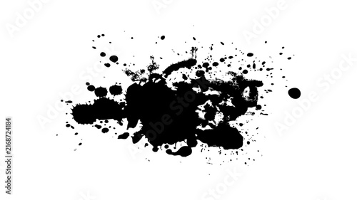 Black ink splatter vector graphic with messy spray droplets and liquid stains perfect for grunge design art projects and dark textured creative backgrounds art.