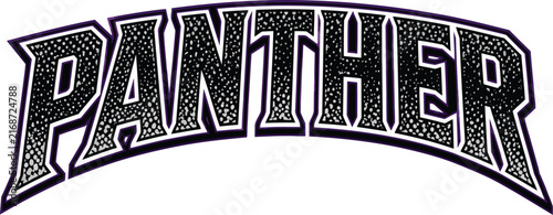 Panther Sports Mascot Text Graphic with Speckled Texture. Arched 