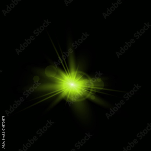Cuadro en lienzo A vibrant and striking lens flare effect showcasing a bright green burst against a dark background