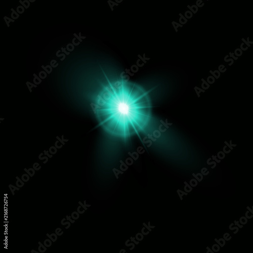 Fotografía A vibrant teal lens flare effect against a stark black background creating a dramatic visual