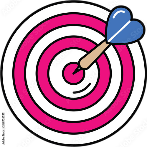 Pink and white target with blue heart dart graphic element
