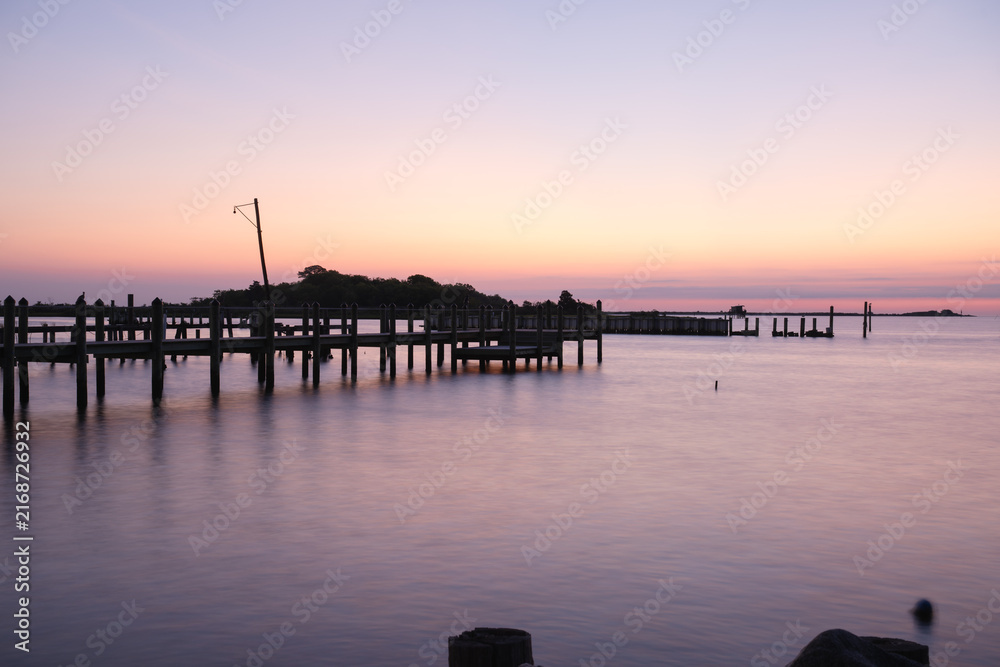 Fototapeta premium Dawn Over the Waterfront at Messick Point in Poquoson, Virginia