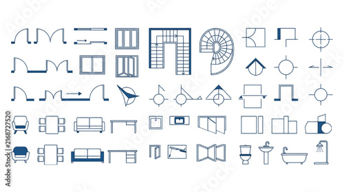 Minimal Contemporary Architecture CAD Symbols Two Tone Drafting Elements