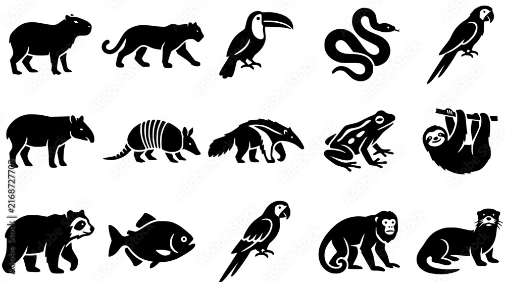 Obraz premium Amazon Rainforest Animals Collection - Silhouette Icons