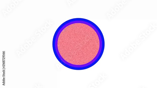 Abstract circular motion graphic with vibrant pink particles and blue glowing ring border