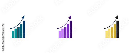 Business Growth Bar Chart Icon Set with Upward Arrow for Financial Success and Profit Increase
