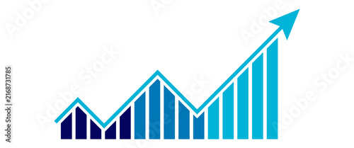 Blue Gradient Bar Chart with Upward Trend Arrow for Stock Market Growth and Financial Recovery

